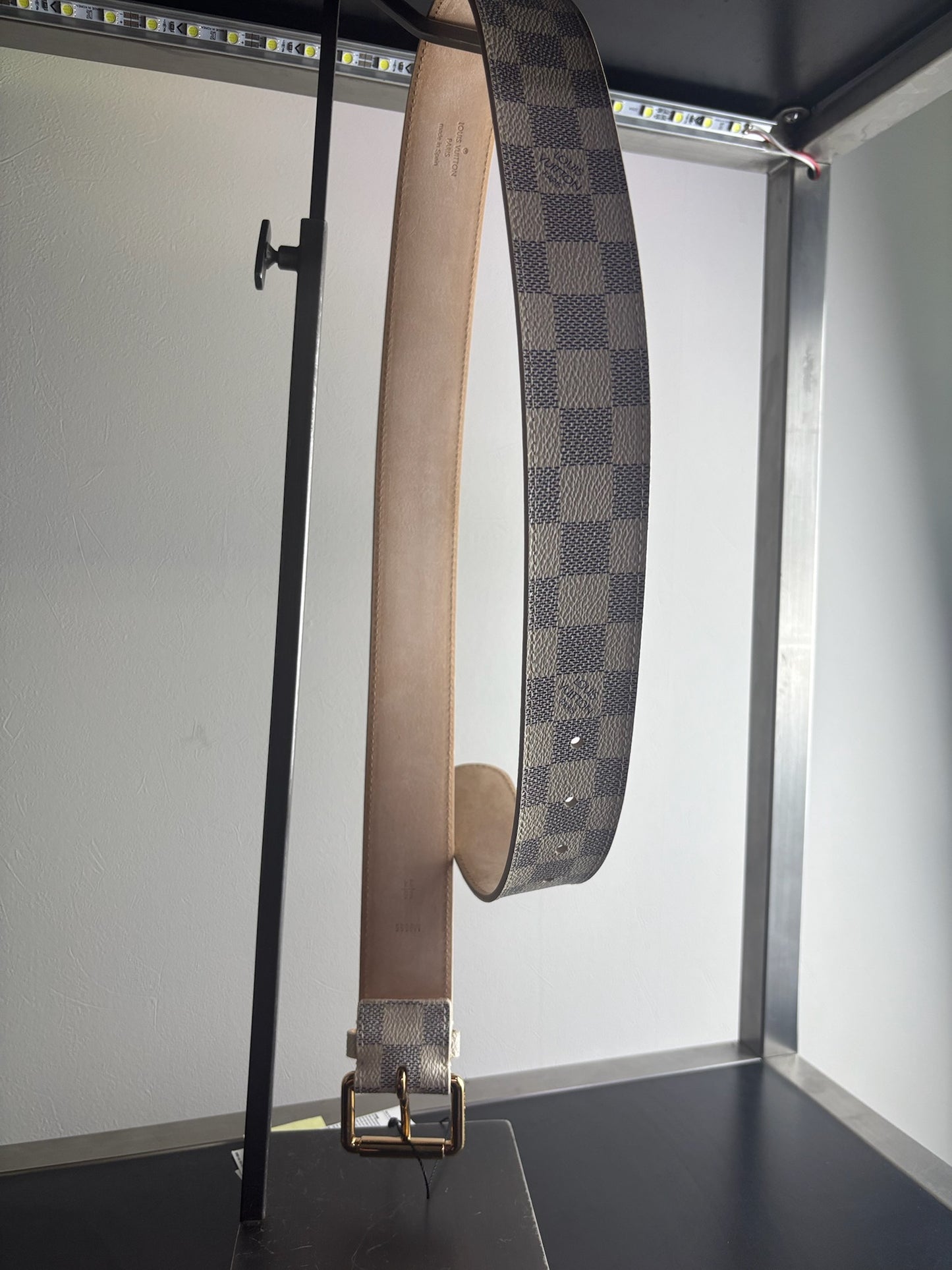 Louis Vuitton Damier Azur Canvas belt with a gold-tone buckle
