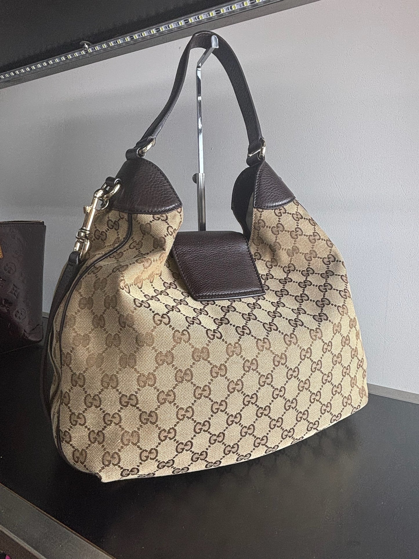 Gucci GG Canvas Dressage Hobo bag in beige with brown leather trim