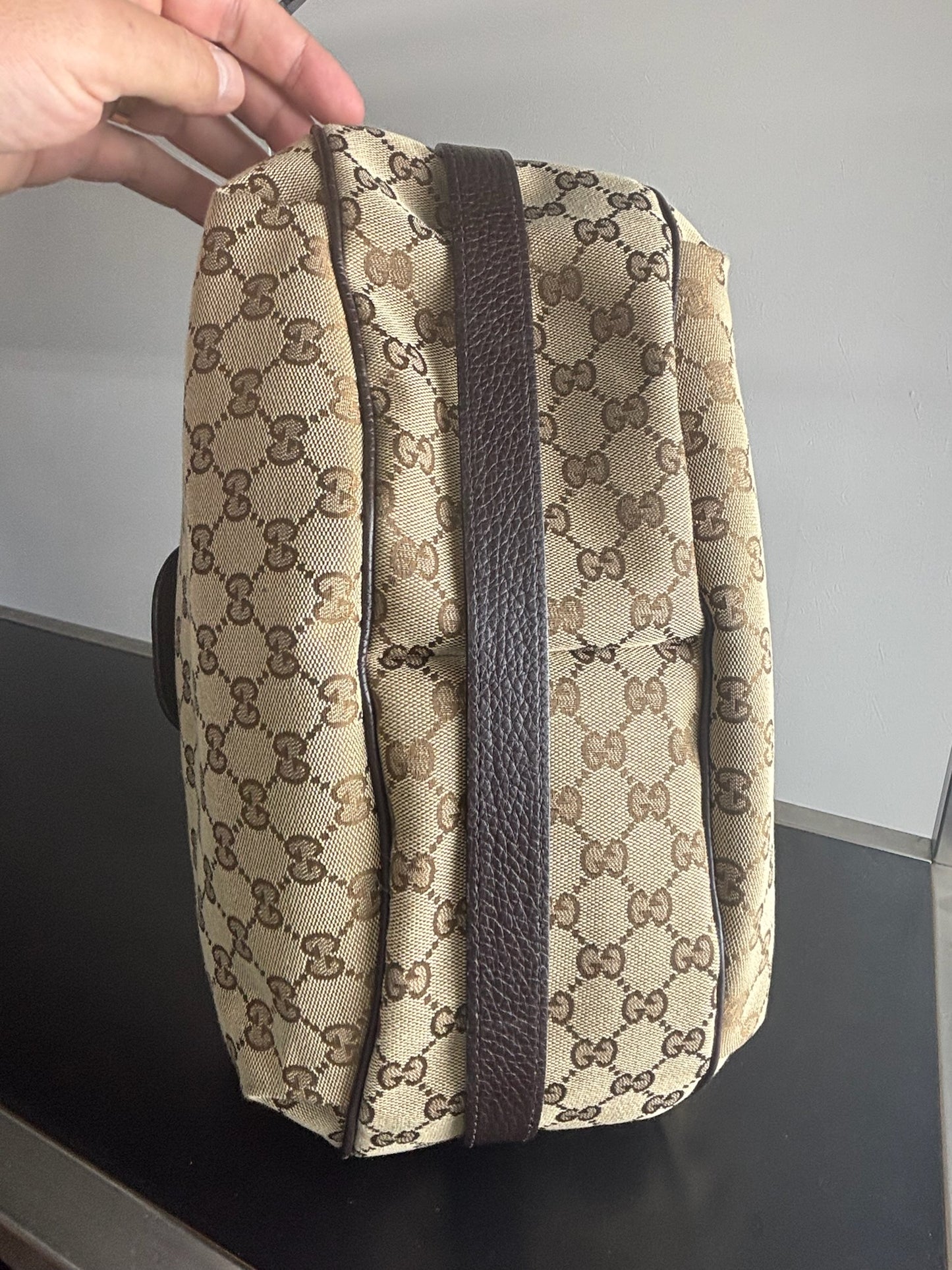 Gucci GG Canvas Dressage Hobo bag in beige with brown leather trim