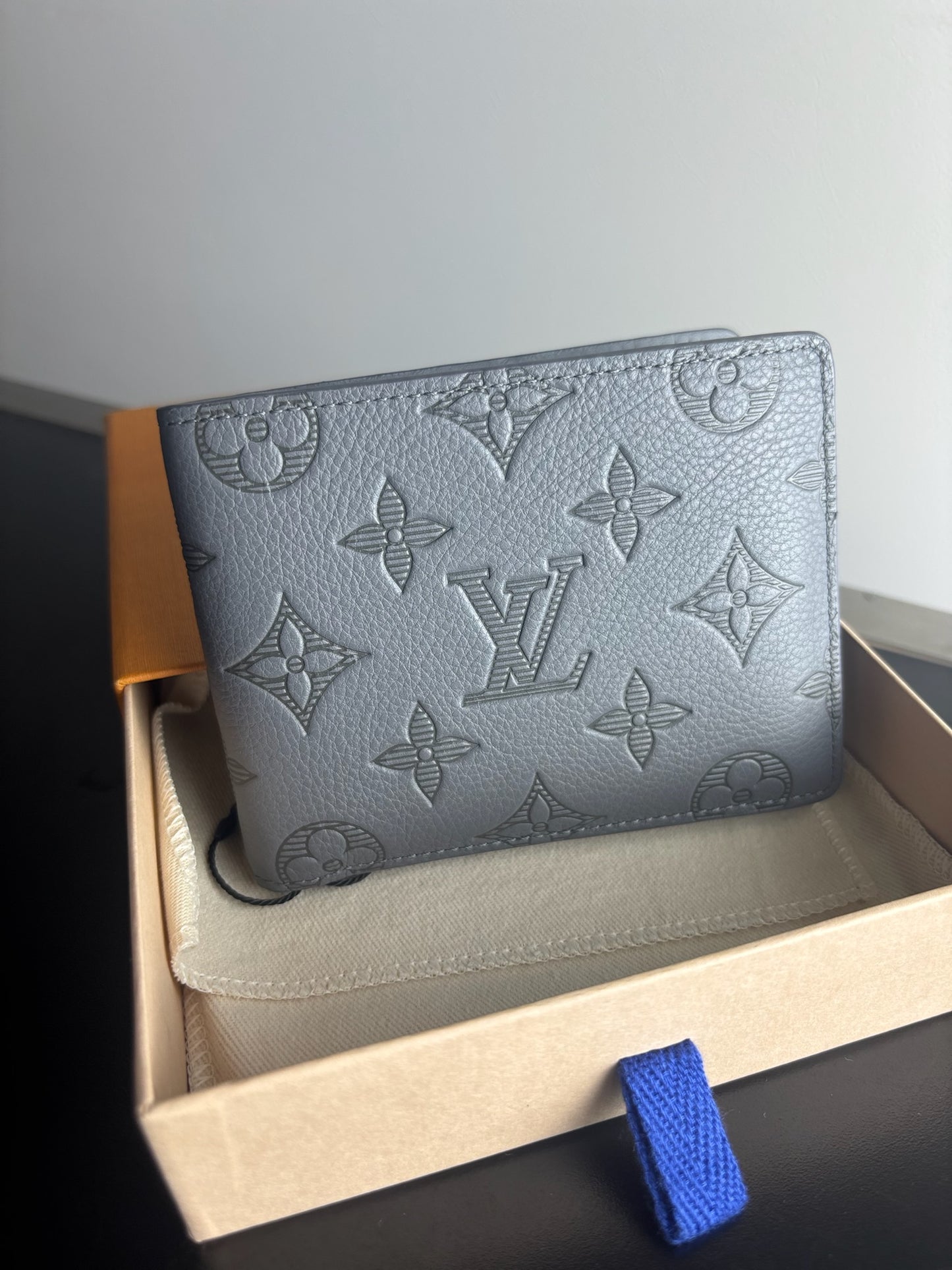 Louis Vuitton Calfskin Monogram Shadow Multiple Wallet Anthracite Gray