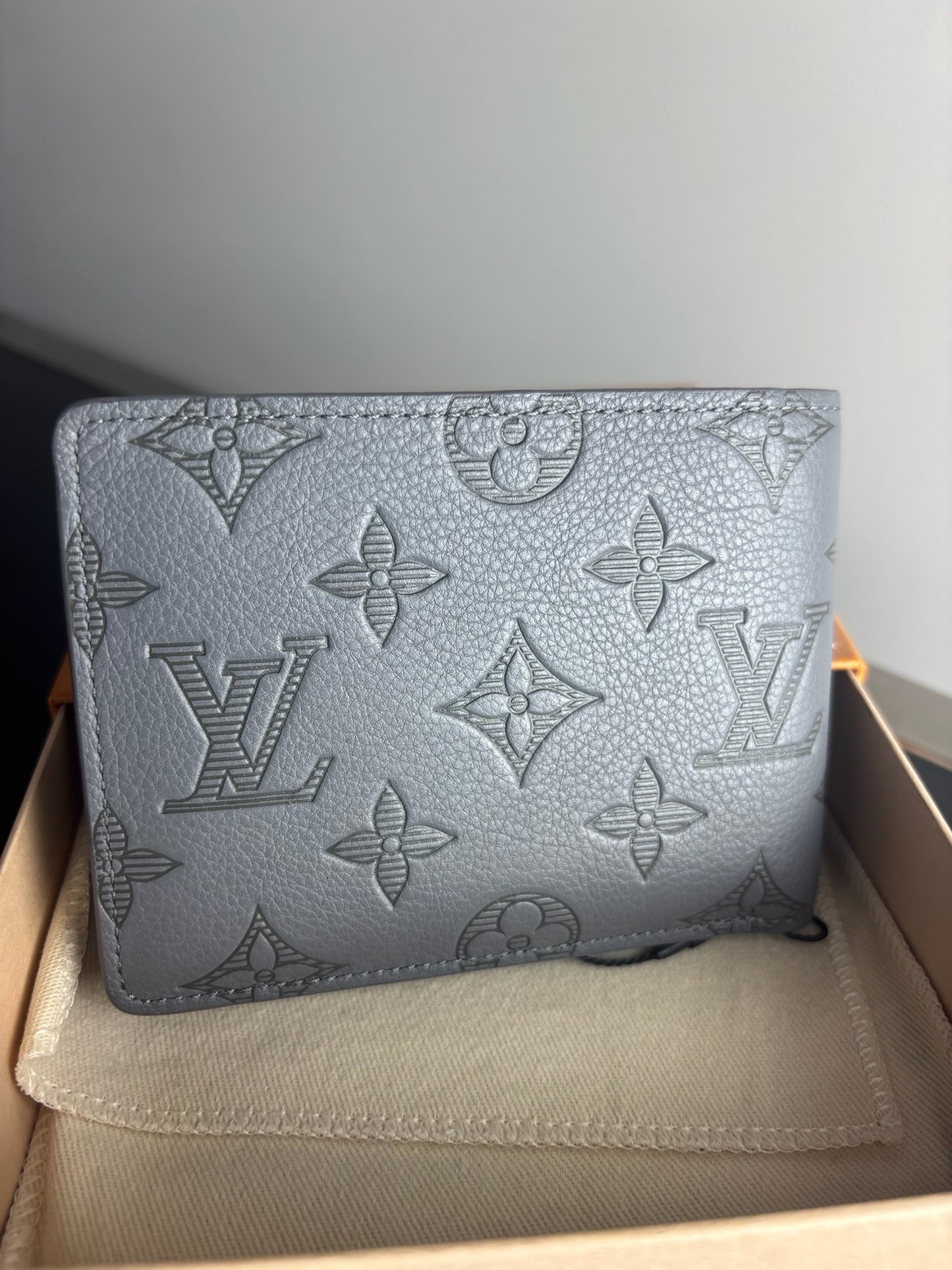 Louis Vuitton Calfskin Monogram Shadow Multiple Wallet Anthracite Gray