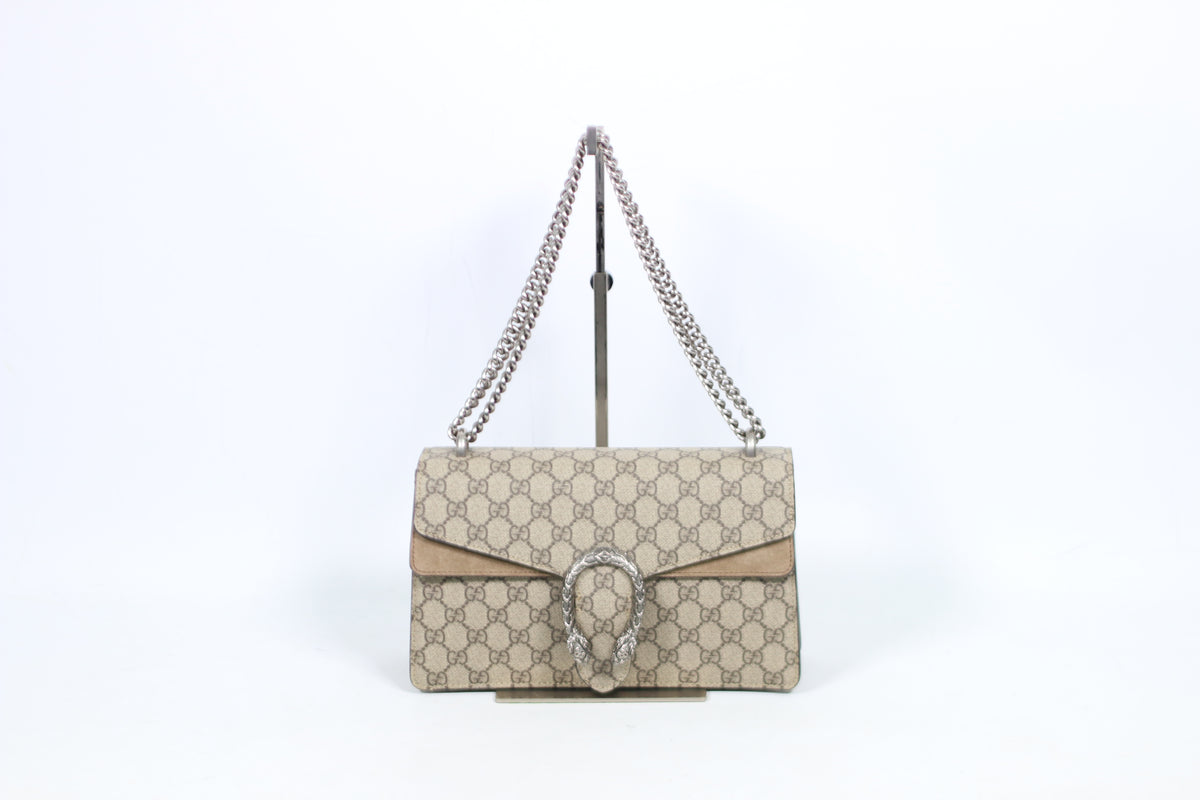 Gucci Brown PVC GG Dionysus Silver-Tone Chain Small Shoulder Bag 400249