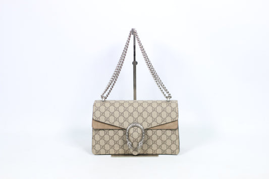 Gucci Brown PVC GG Dionysus Silver-Tone Chain Small Shoulder Bag 400249