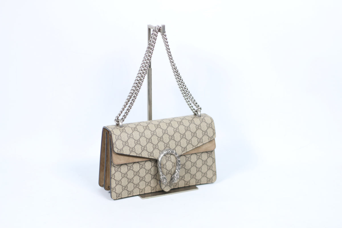 Gucci Brown PVC GG Dionysus Silver-Tone Chain Small Shoulder Bag 400249