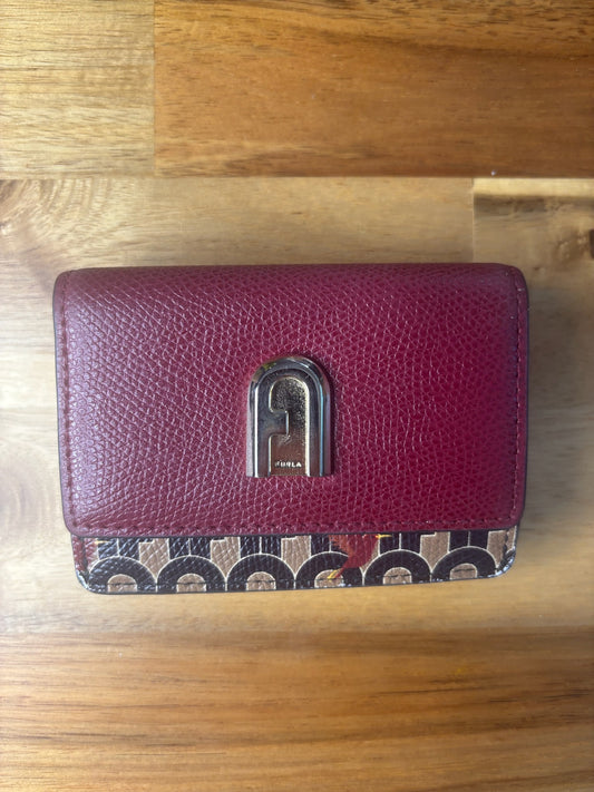 Furla Burgundy Leather Tri-Fold Wallet