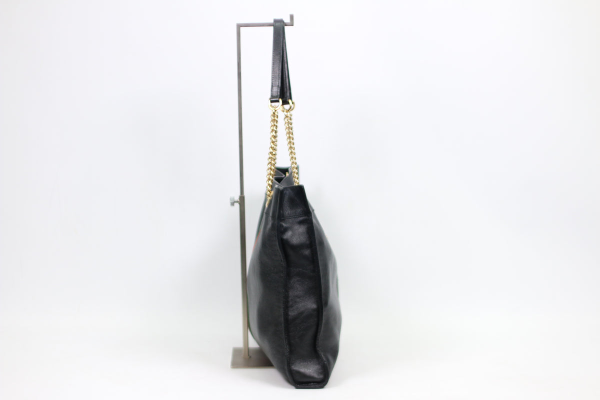 Gucci Black Leather Tiger Head Rajah Web Chain ONE Shoulder Bag 537219
