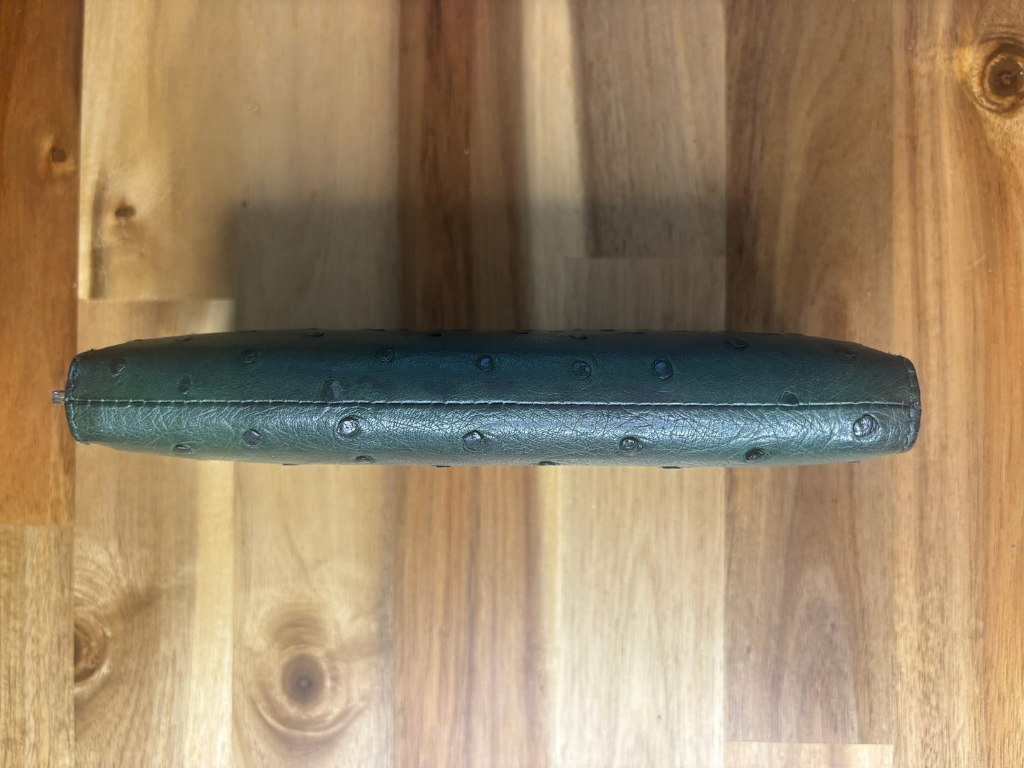 Green Ostrich Leather Zip-Around Wallet