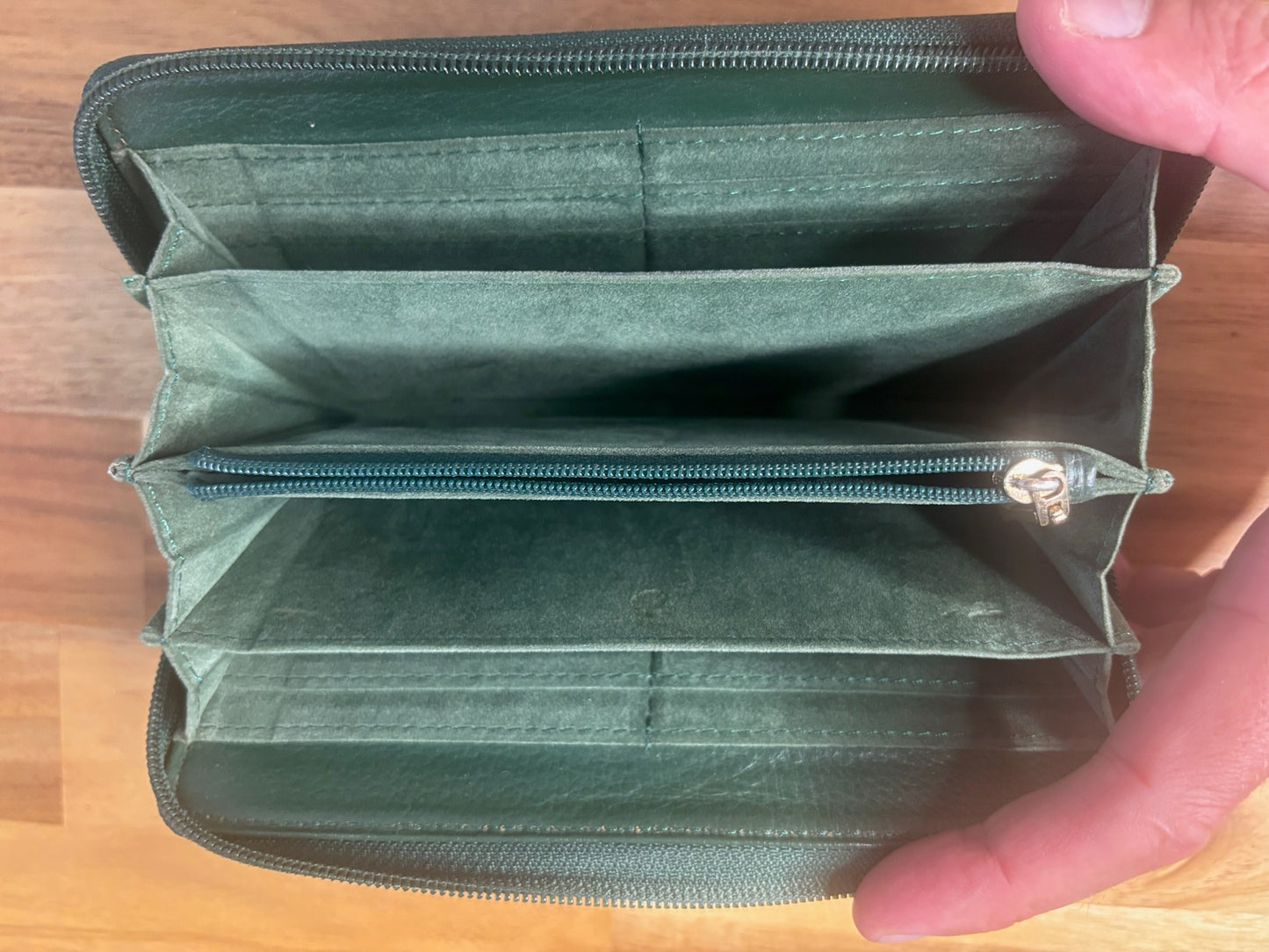 Green Ostrich Leather Zip-Around Wallet