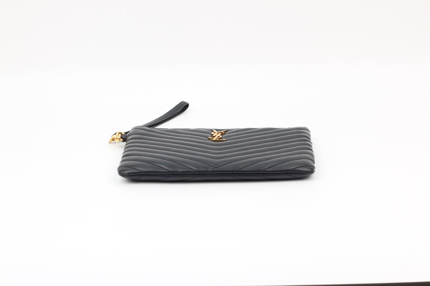 Saint Laurent Black Leather Quilted Silver Hardware Monogram Small Pouch 379039 (V2515121H)