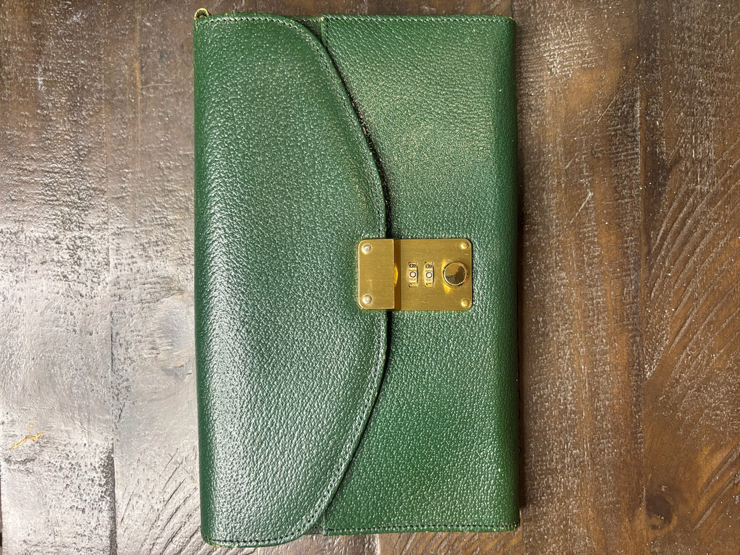 Green Leather Clutch Bag with Gold-Tone Lock