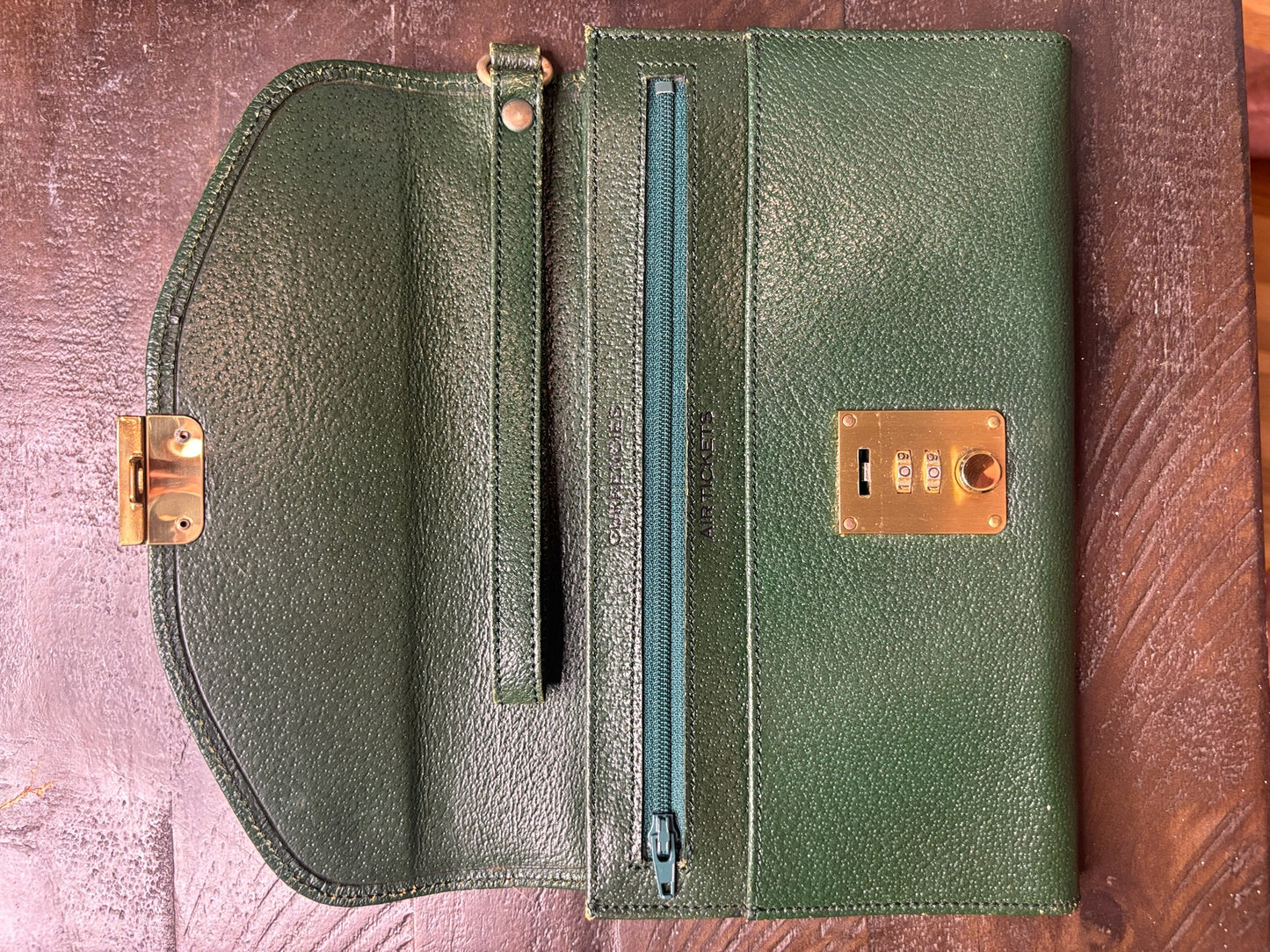 Green Leather Clutch Bag with Gold-Tone Lock