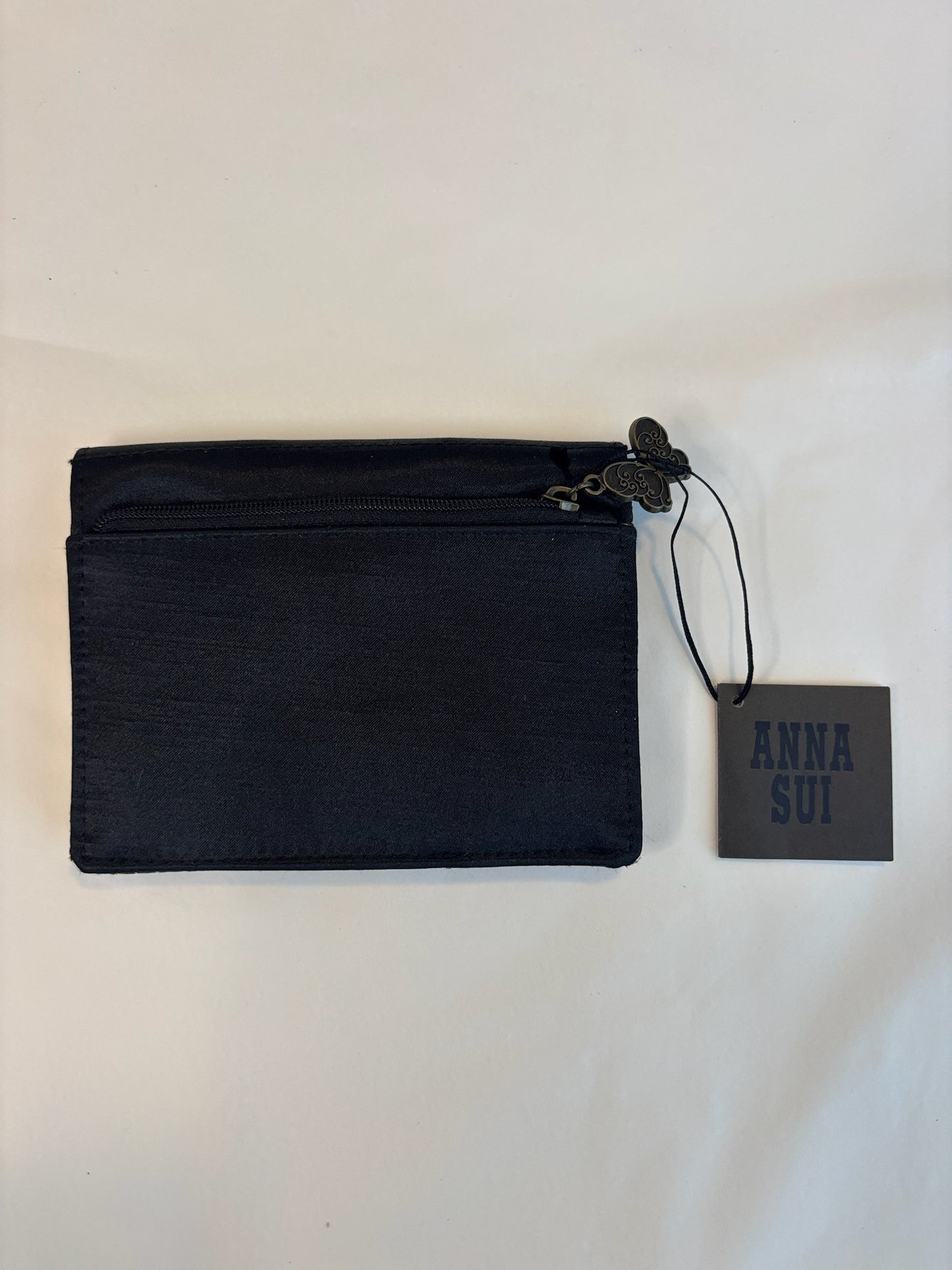 Anna Sui Black Floral Embroidered Cosmetic Pouch