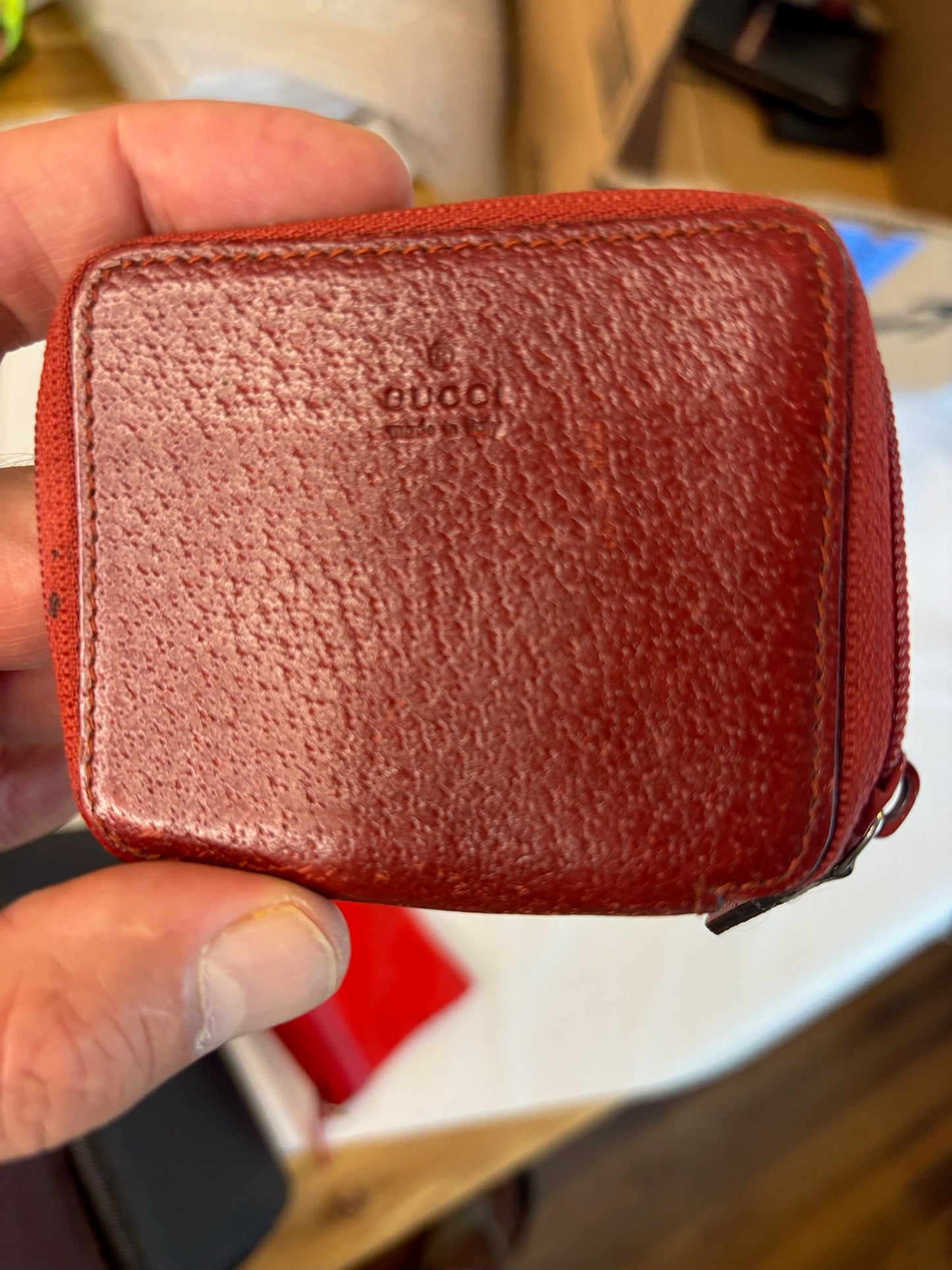Gucci Red Leather Zip-Around Coin Case