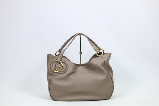 Gucci Gray Leather Woven Gold-Tone GG ONE Shoulder Bag 309531