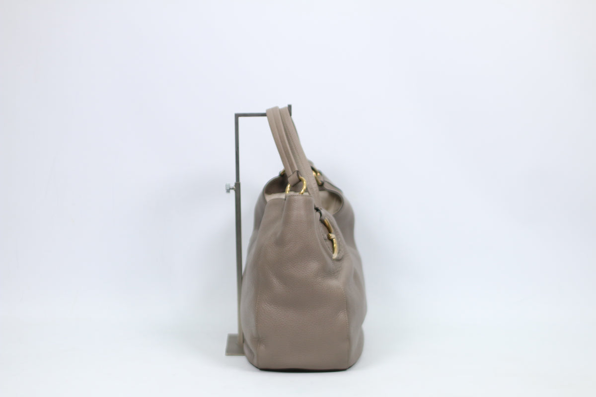 Gucci Gray Leather Woven Gold-Tone GG ONE Shoulder Bag 309531