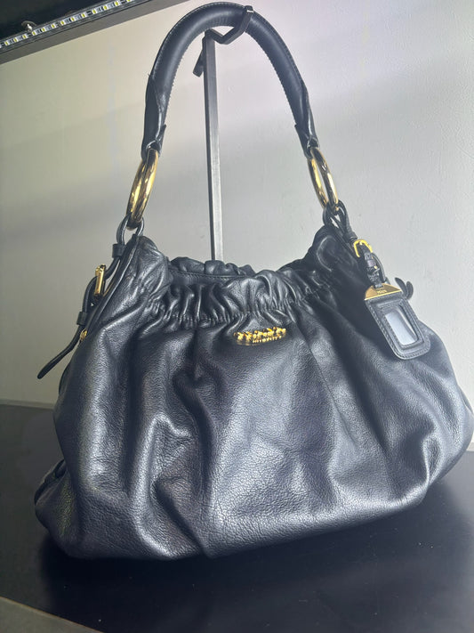 Prada Pleated Nappa Shoulder Bag