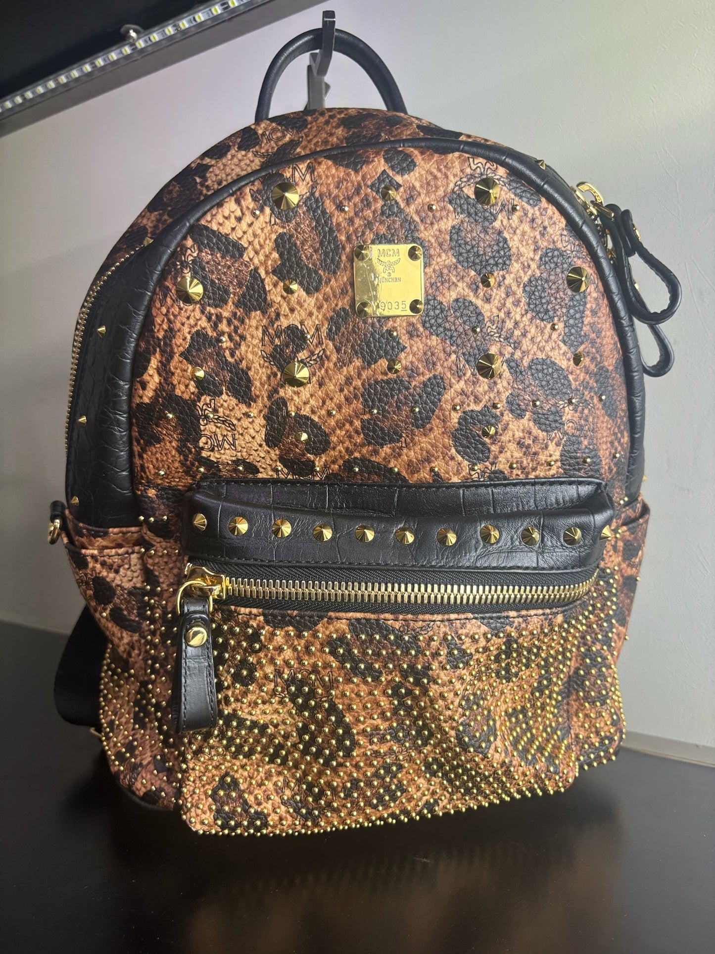 MCM Stark Leopard Print Backpack