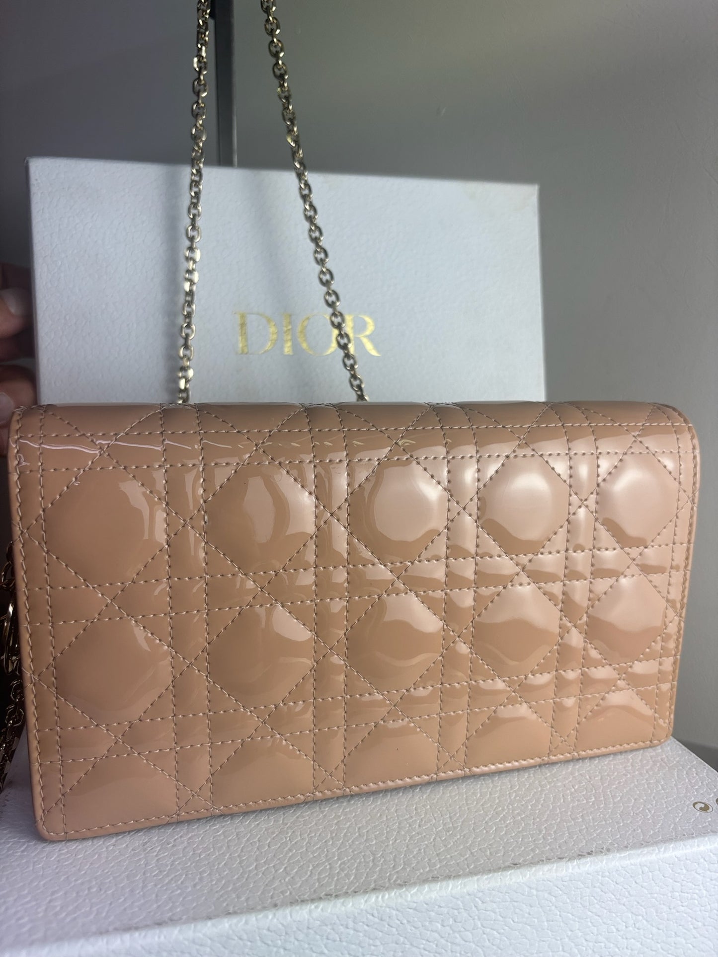Christian Dior Patent Cannage Lady Dior Chain Clutch