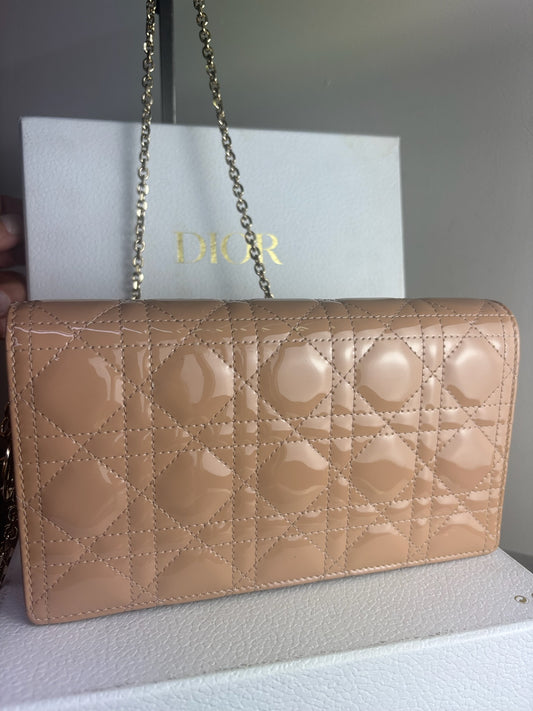 Christian Dior Patent Cannage Lady Dior Chain Clutch