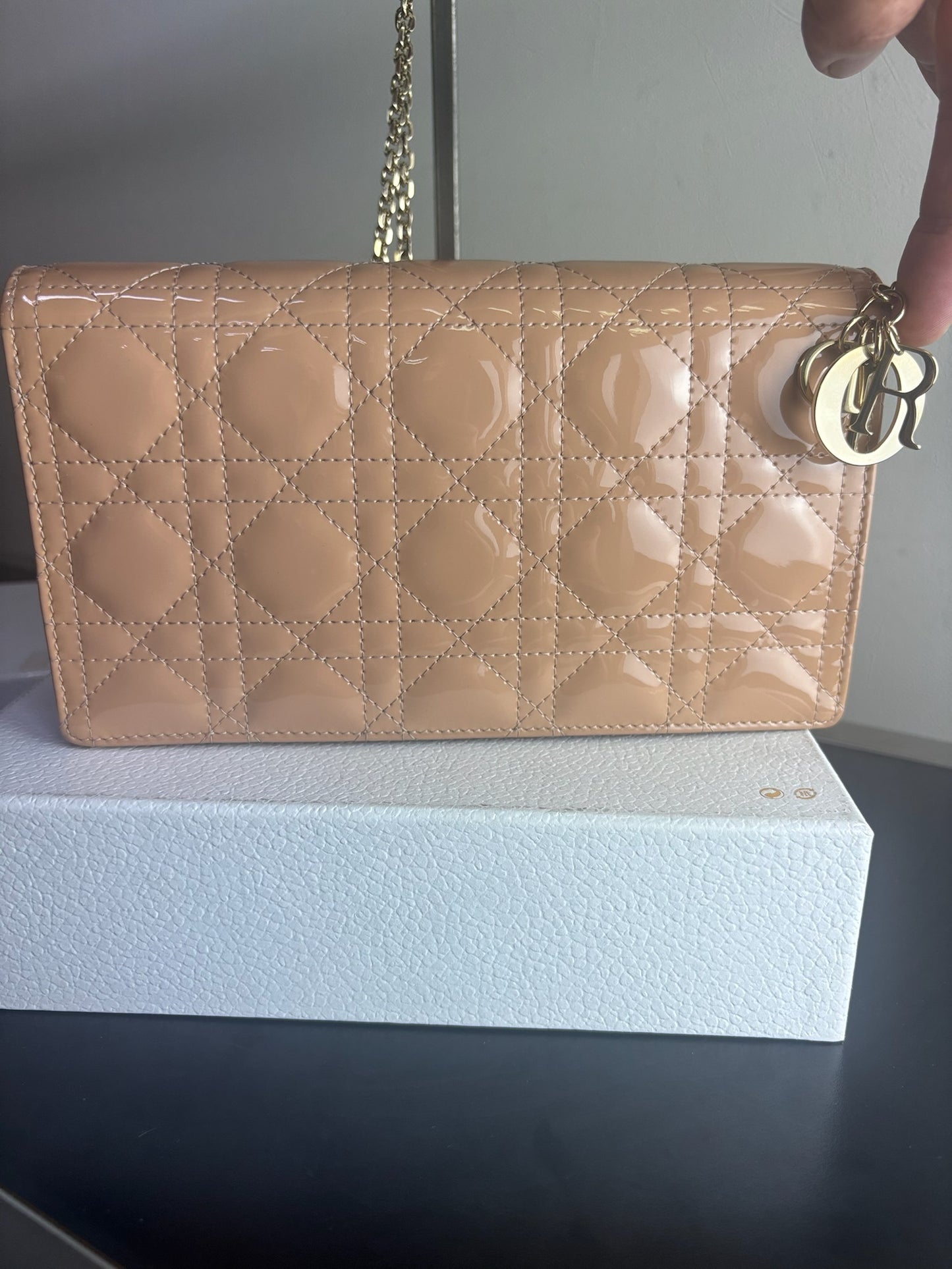 Christian Dior Patent Cannage Lady Dior Chain Clutch