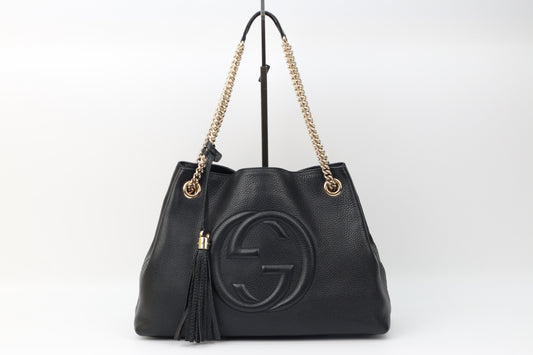 Gucci Black Leather Gold Hardware Soho Tassel One Shoulder Bag 308982 (V72050202H)