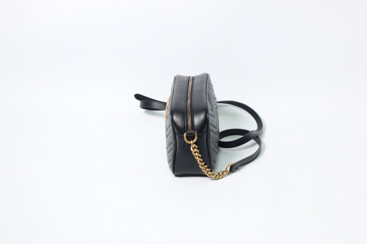 Gucci Black Leather GG Marmont Small Matelasse Chain Crossbody Bag 447632