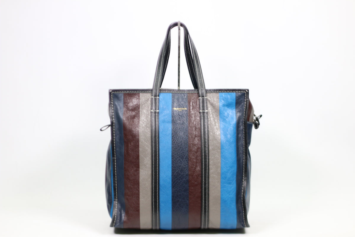 Balenciaga Blue Multi Leather Bazar Stripe Shopper Medium Tote Bag 480792
