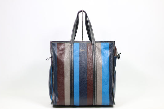 Balenciaga Blue Multi Leather Bazar Stripe Shopper Medium Tote Bag 480792
