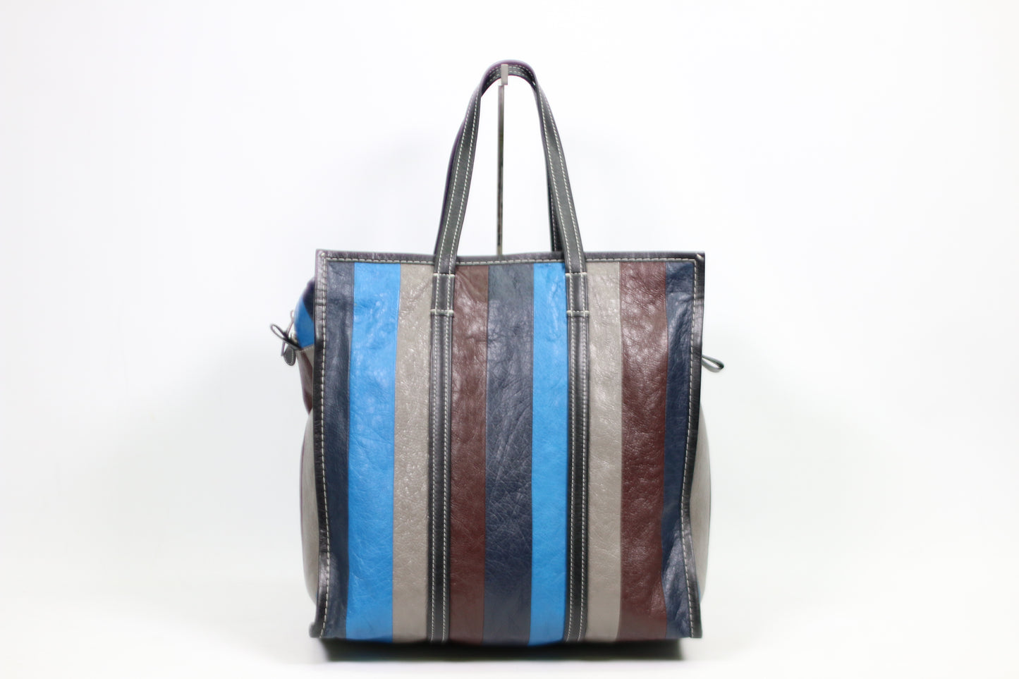 Balenciaga Blue Multi Leather Bazar Stripe Shopper Medium Tote Bag 480792