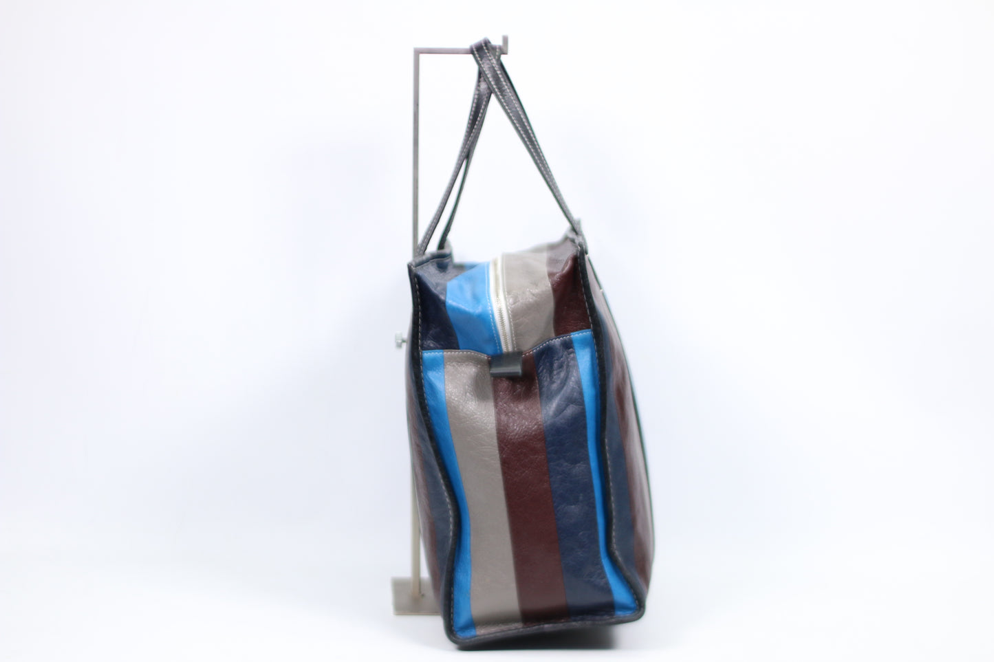 Balenciaga Blue Multi Leather Bazar Stripe Shopper Medium Tote Bag 480792
