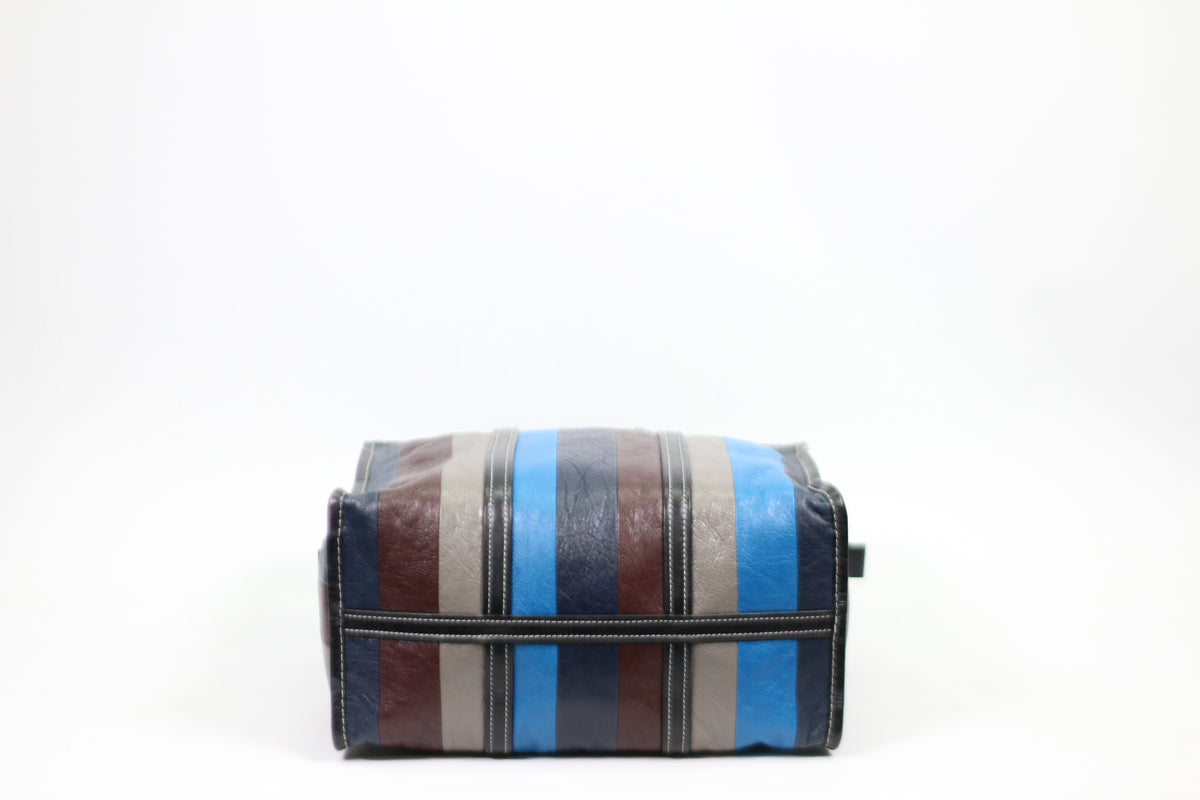 Balenciaga Blue Multi Leather Bazar Stripe Shopper Medium Tote Bag 480792