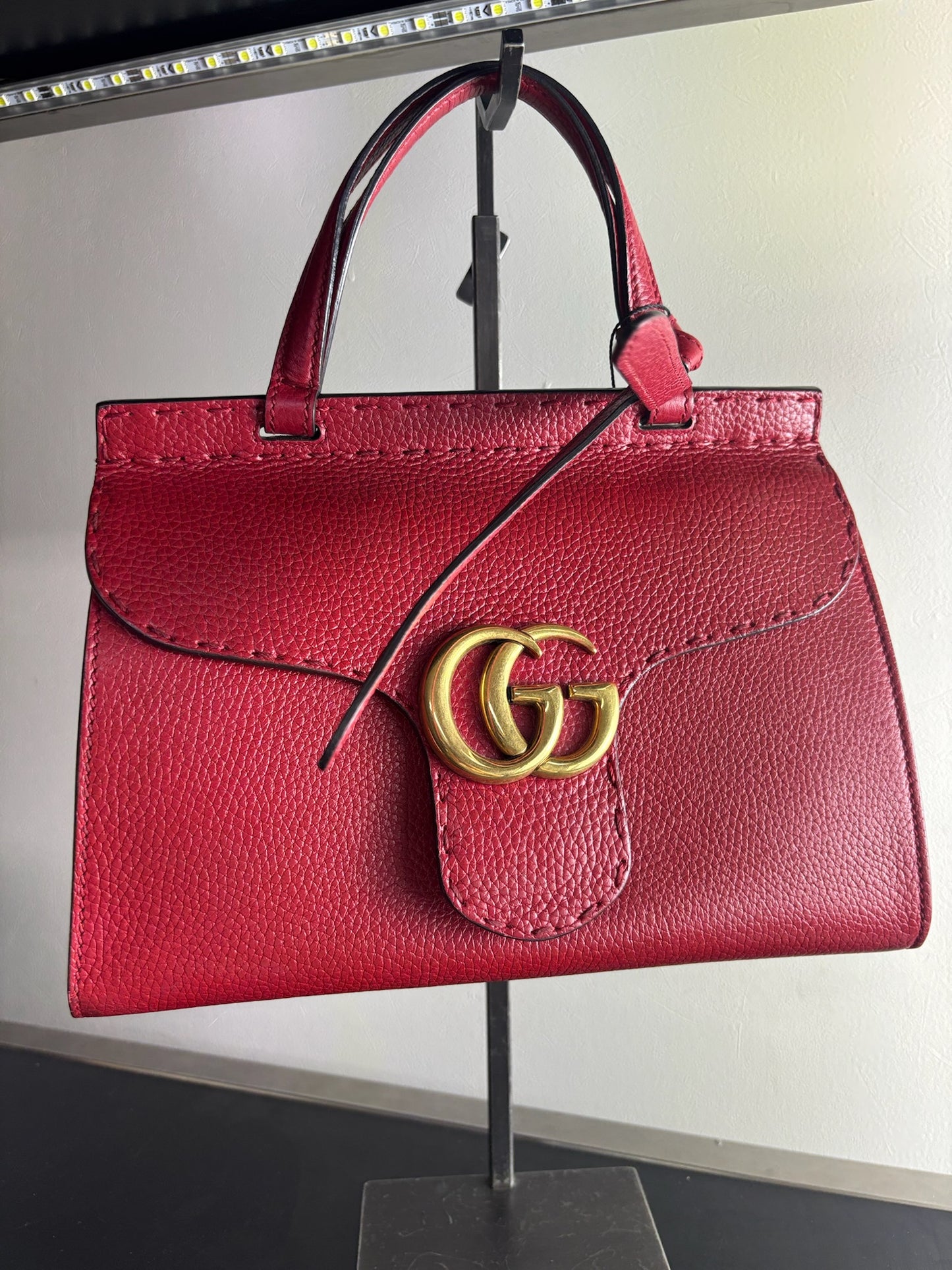 Gucci Red GG Marmont Small Top Handle Bag