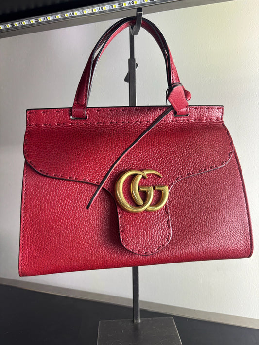 Gucci Red GG Marmont Small Top Handle Bag