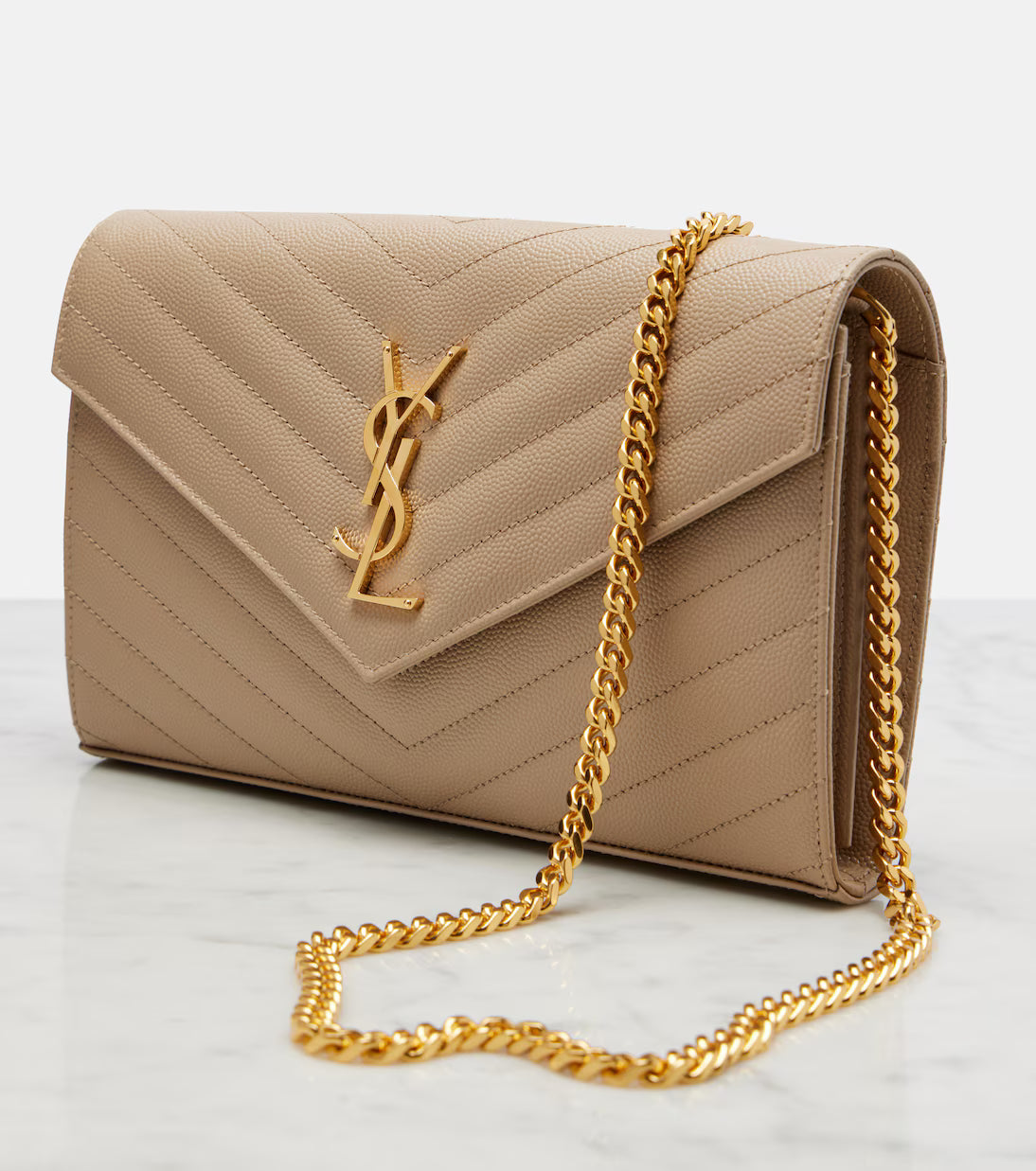 Saint Laurent Beige Leather Matelasse Gold Hardware Monogram Medium Crossbody Bag 377828 (V02570504P)