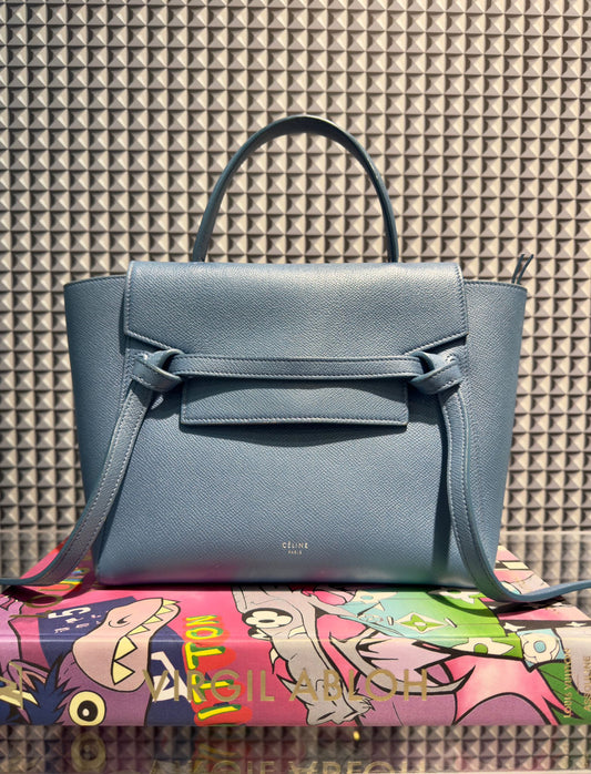 Celine Blue Leather Nano Belt Top Handle Bag