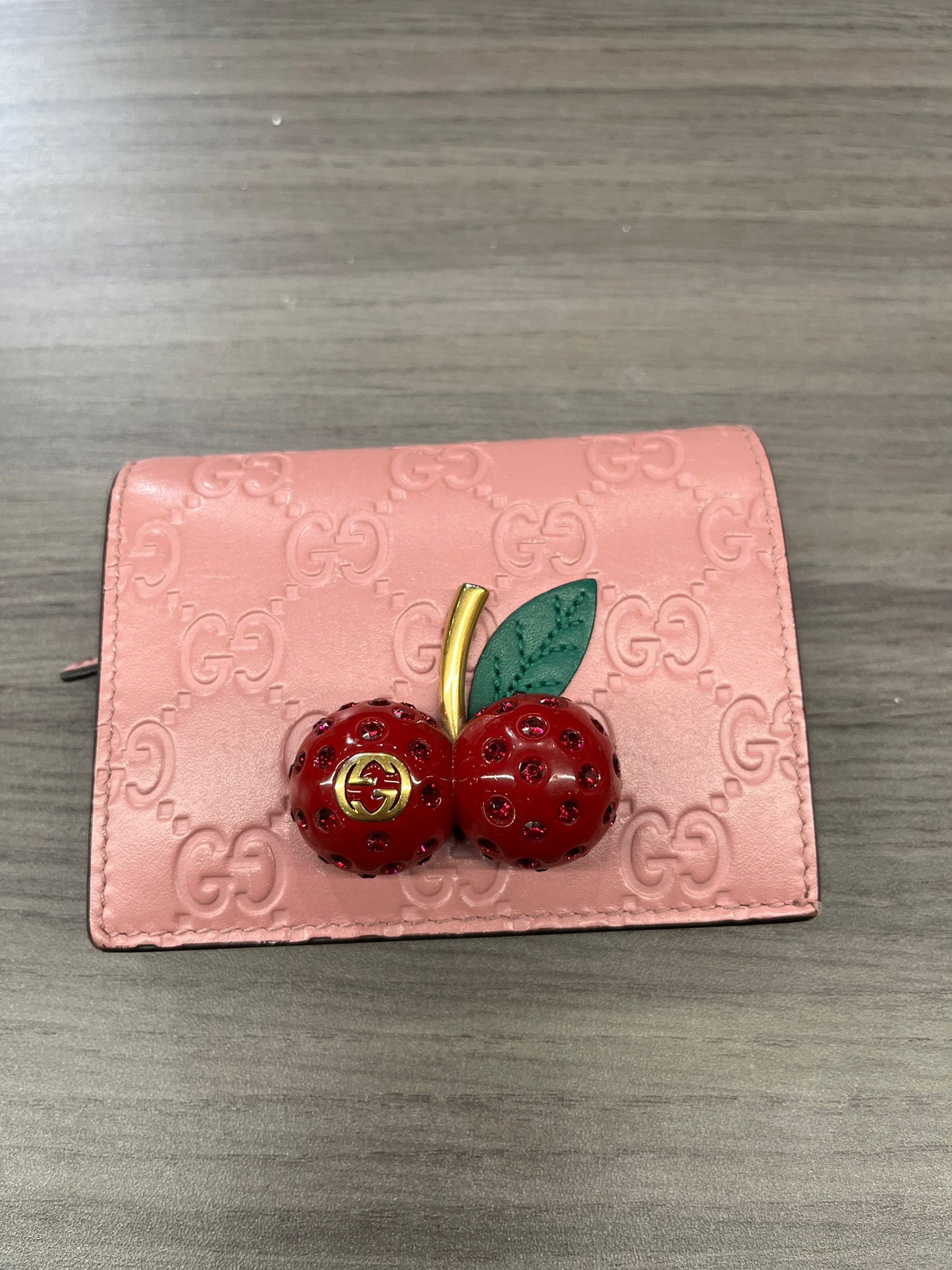 27823 Gucci Japan Exclusive Cherry wallet in pink embossed leather (no box)