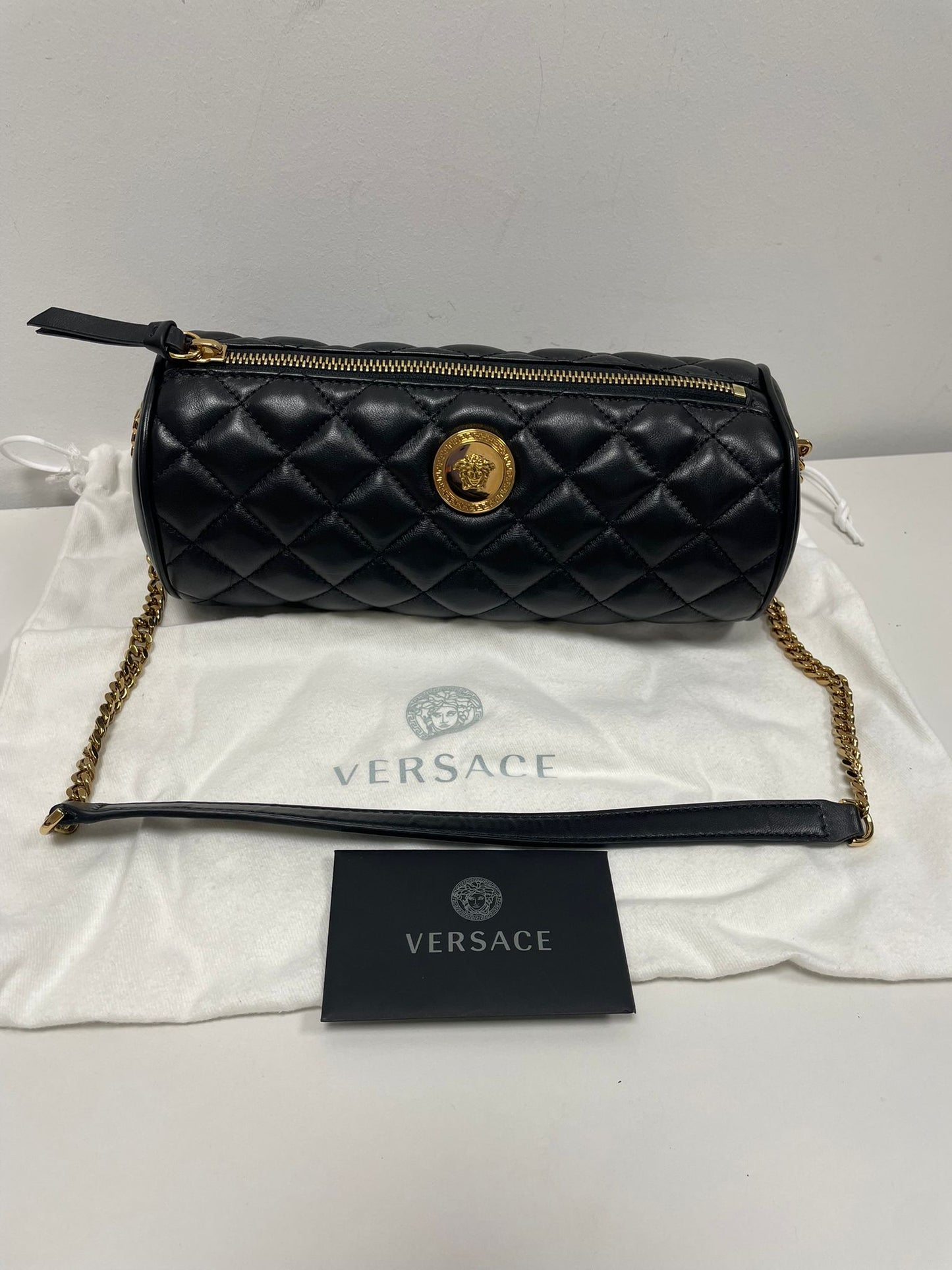 Versace Medusa Quilted Leather Shoulder Bag in black (H002)