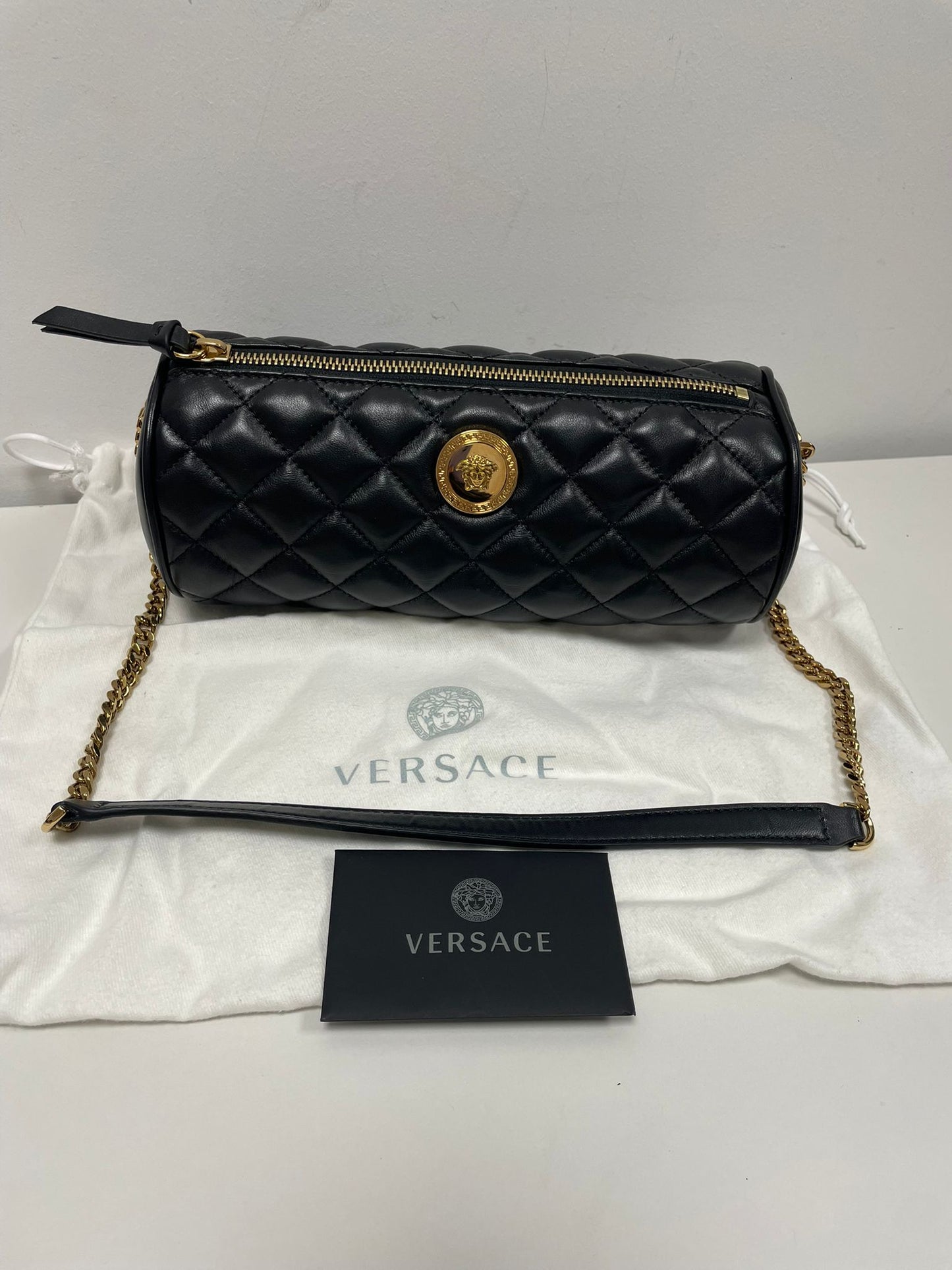 Versace Medusa Quilted Leather Shoulder Bag in black (H002)