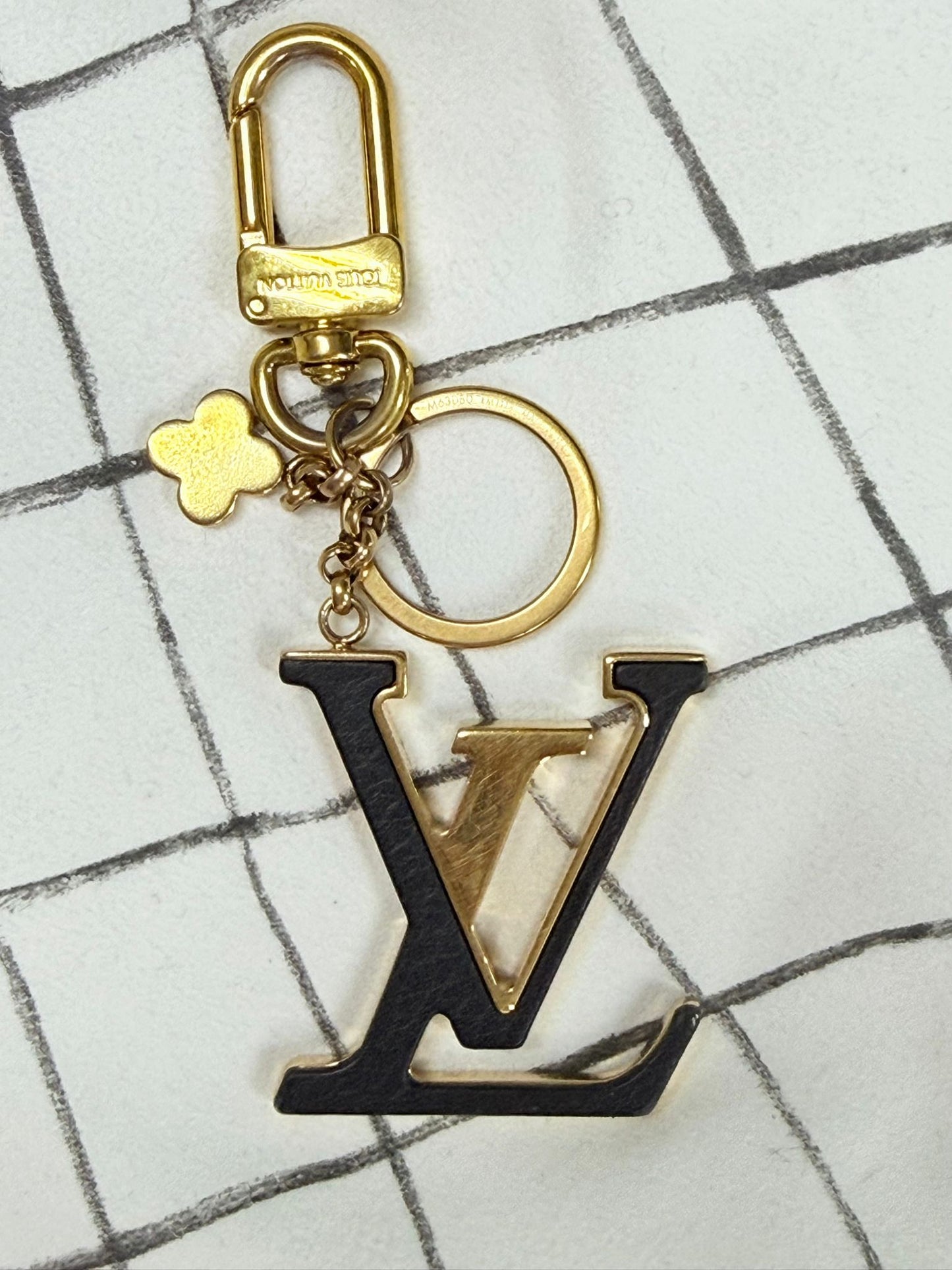 Louis Vuitton Taurillon LV Capucines Bag Charm and Key Holder in black and gold