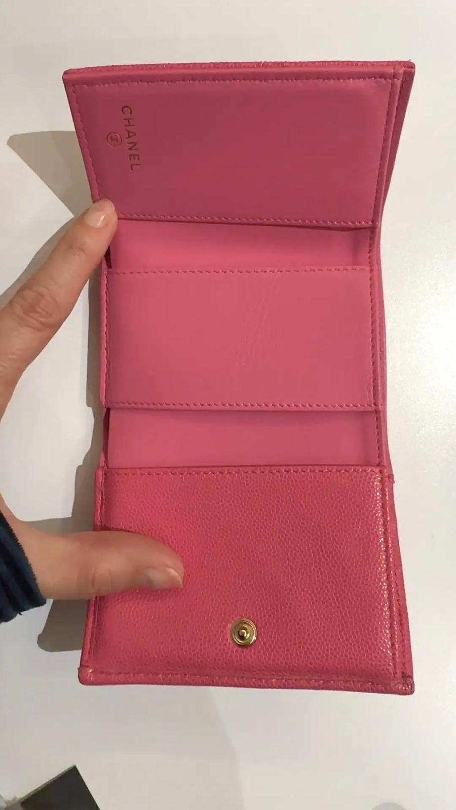 Chanel pink quilted caviar leather classic flap card holder