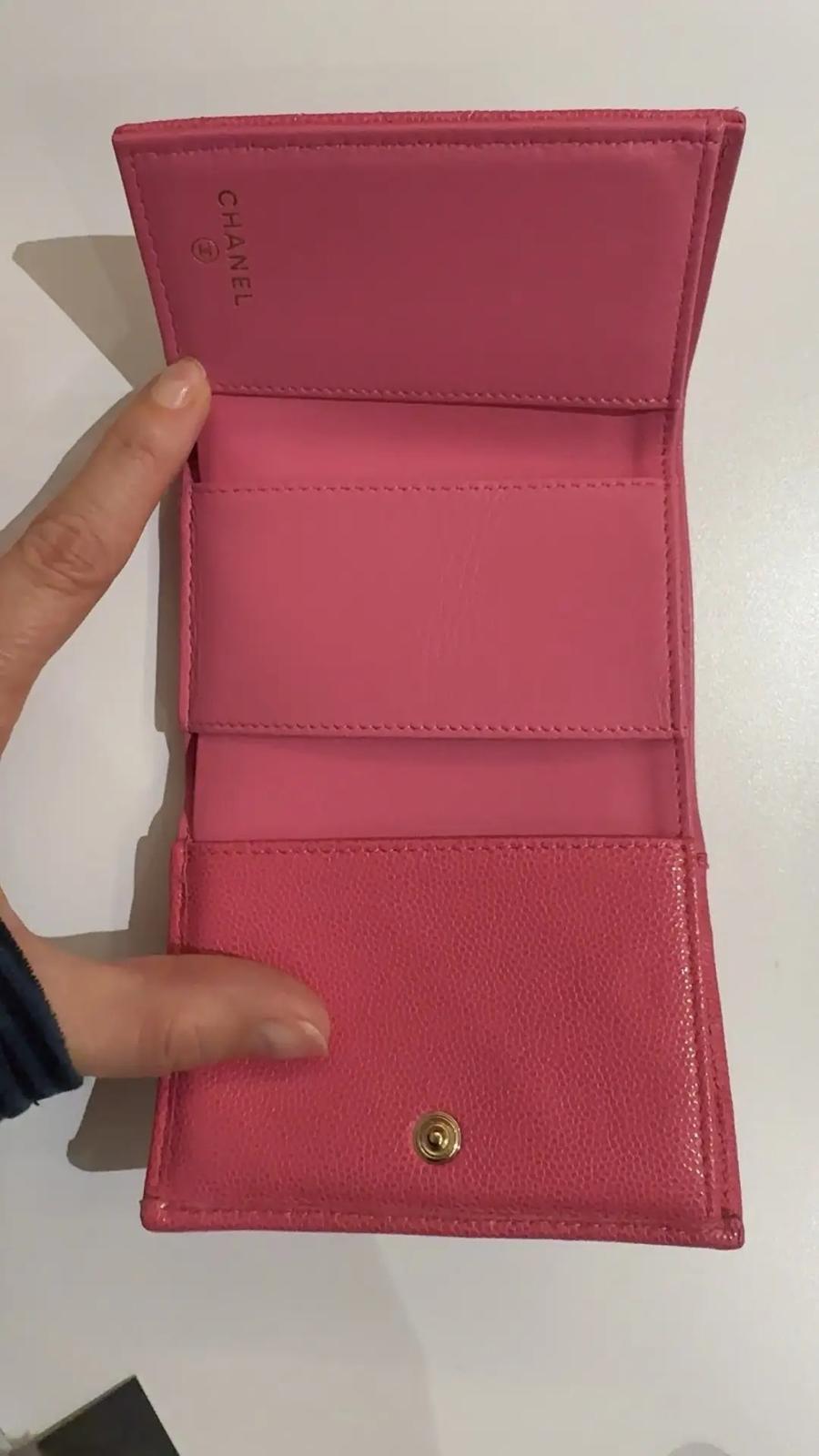Chanel pink quilted caviar leather classic flap card holder