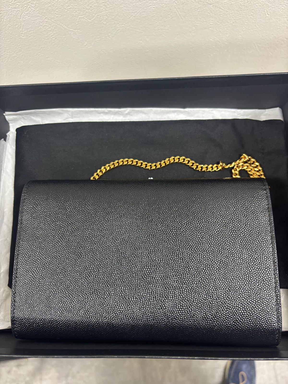 Saint Laurent Uptown wallet on chain in black grained leather