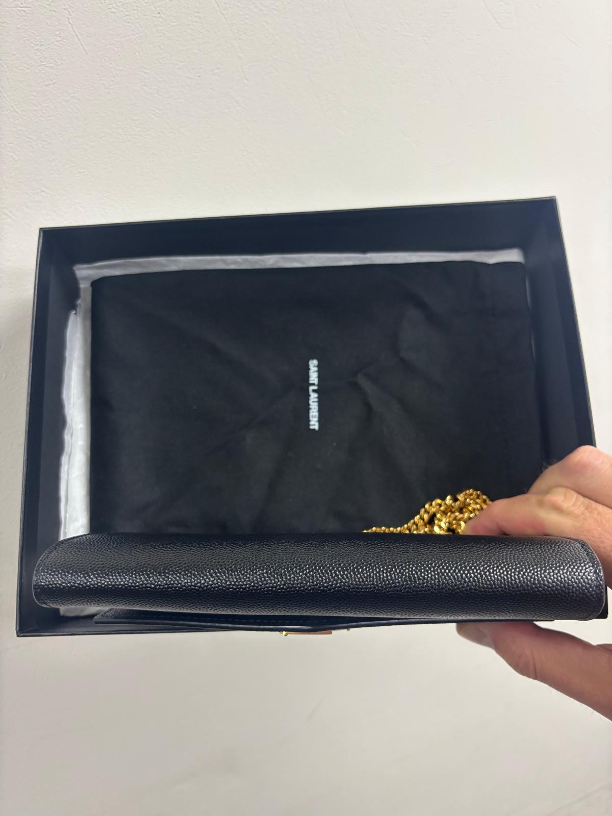 Saint Laurent Uptown wallet on chain in black grained leather