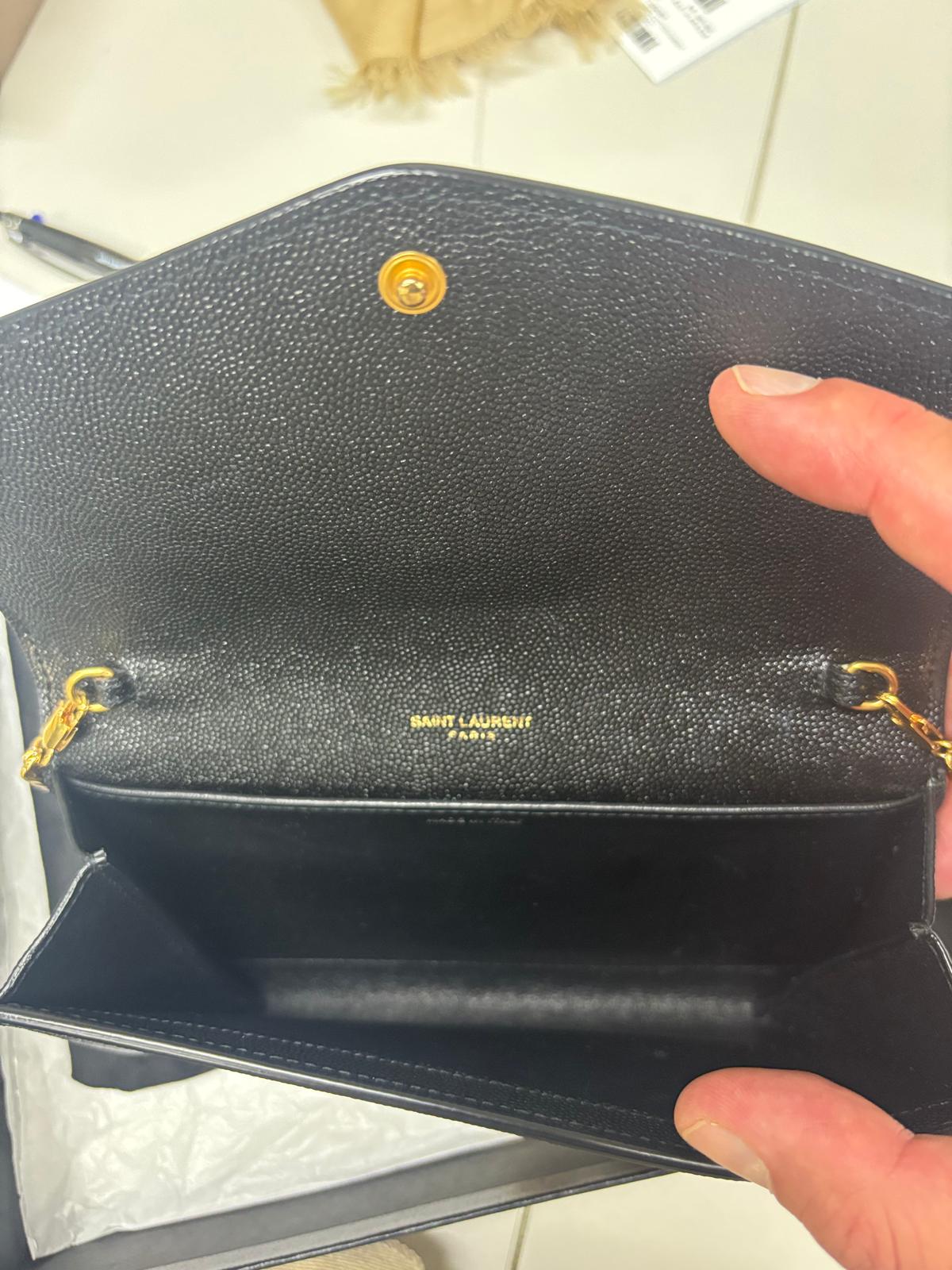 Saint Laurent Uptown wallet on chain in black grained leather