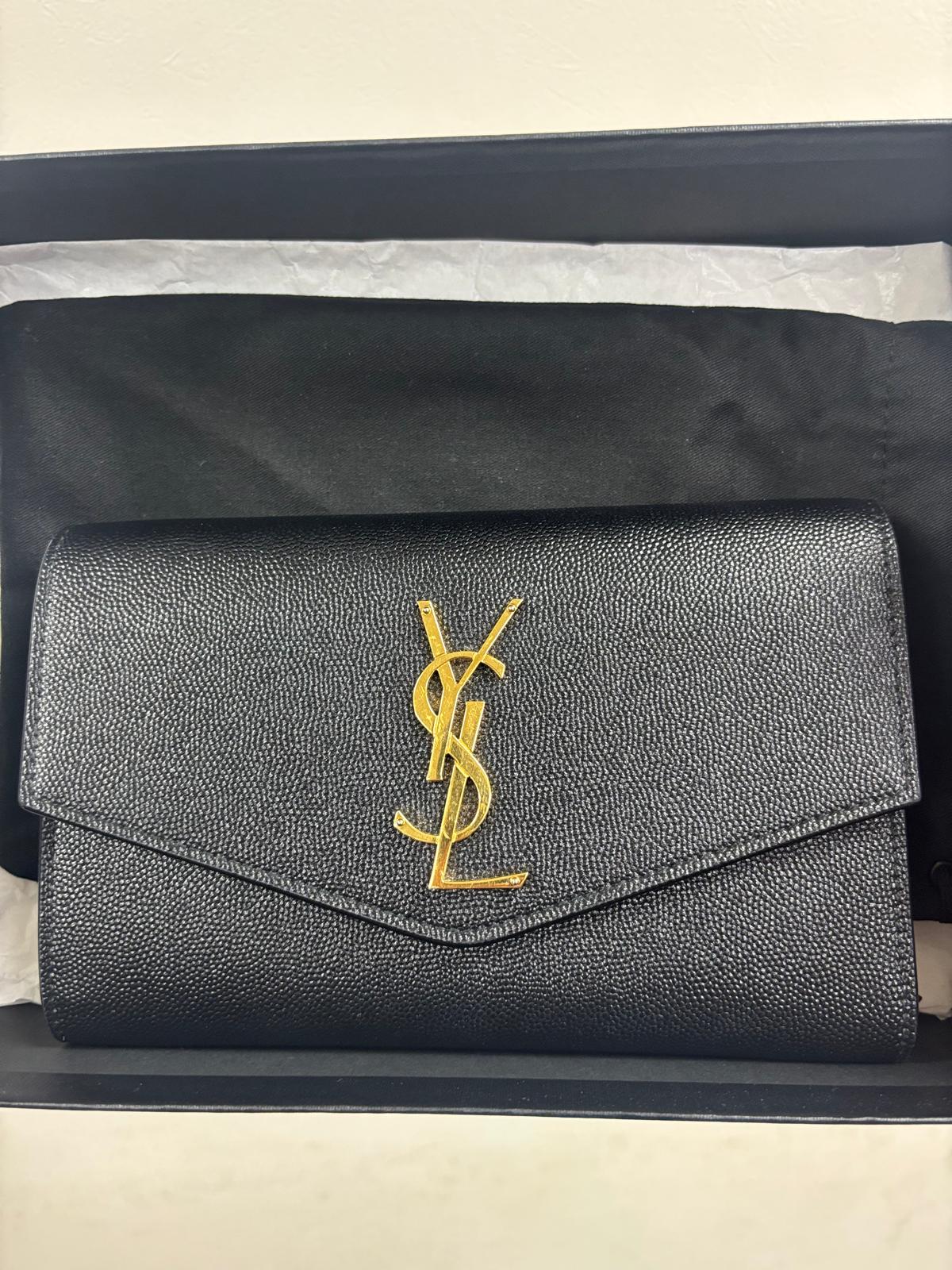 Saint Laurent Uptown wallet on chain in black grained leather
