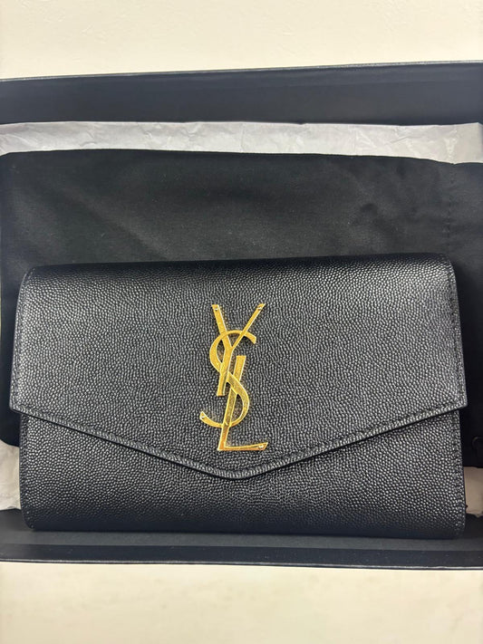 Saint Laurent Uptown wallet on chain in black grained leather