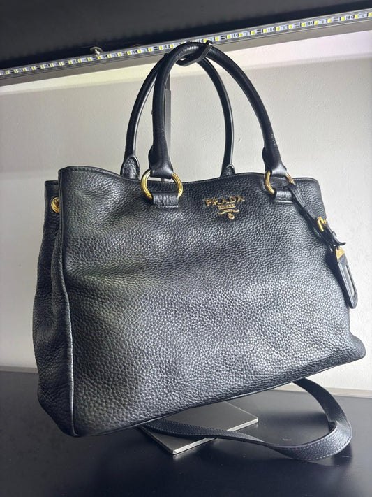 Prada Black Vitello Daino Tote Bag