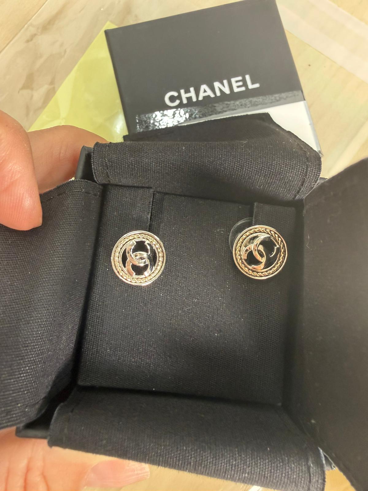 Chanel Textured CC Circle Earrings