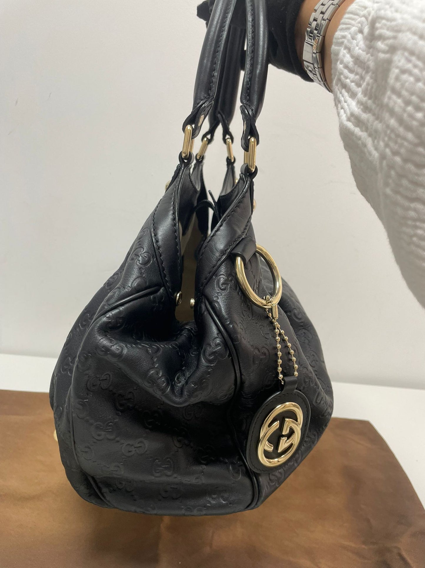 Gucci Guccissima Leather Medium Sukey Tote Bag in Black