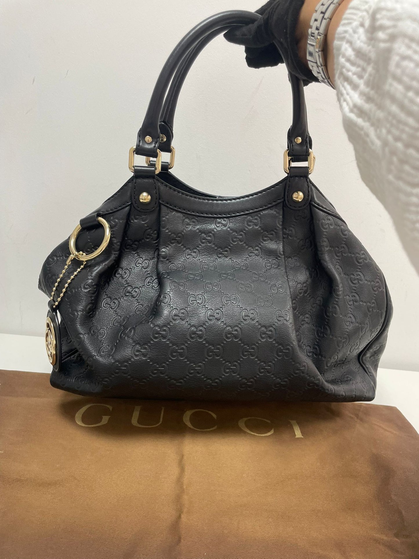 Gucci Guccissima Leather Medium Sukey Tote Bag in Black